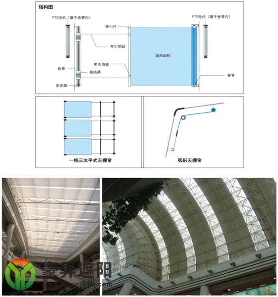 玻璃頂遮陽簾,中庭遮陽系統(tǒng),上海電動天棚簾廠家,豪異遮陽,4000-121-696